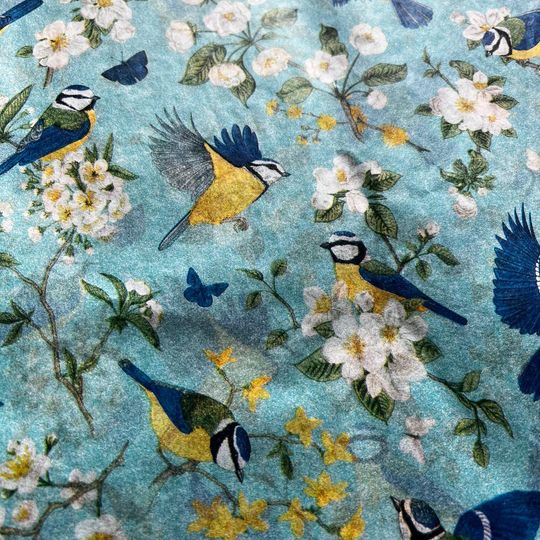 Discover Chinoiserie Tits and Blooming Tree Birds Flowers Tissue Paper for Decoupage, Craft Supplies for Furniture, Coasters and Candle Floral Dcor