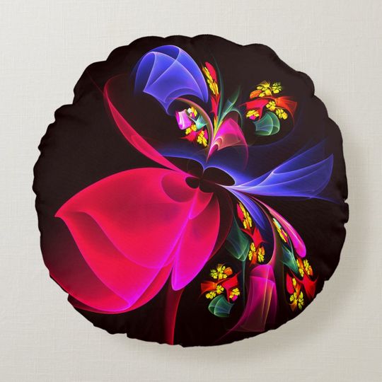 Discover Modern Colorful Floral Abstract Art Pattern #06 Round Pillow