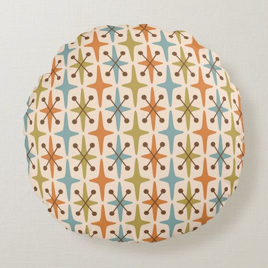 Discover Mid Century Modern Starburst Pattern Round Pillow