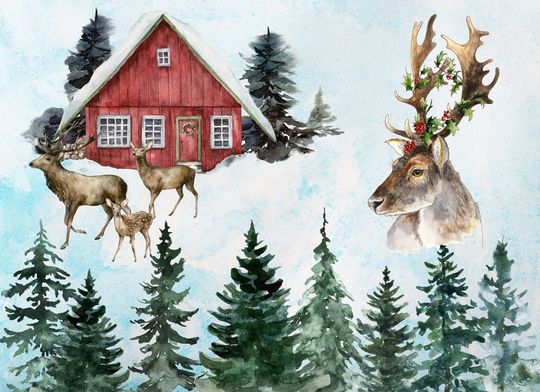 Discover Red Barn Pine Trees Buck Decoupage Tissue Papers