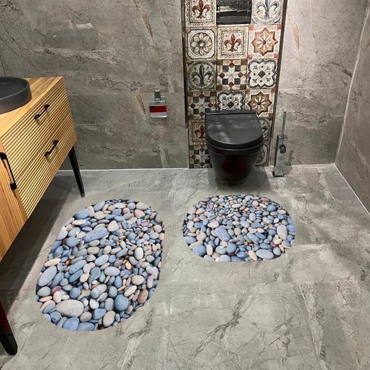 Discover Pebble Stone Bathroom Oval Rug, Modern Bathroom Decor