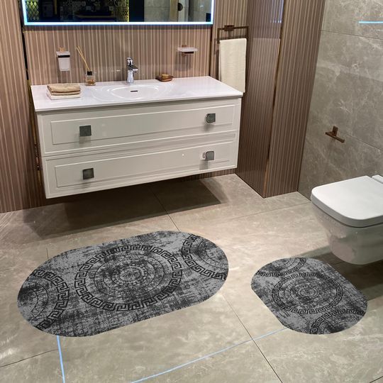 Discover Vintage Gray Mandala Oval Rug, Modern Bathroom Decor