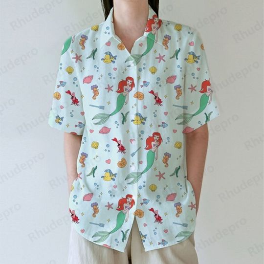 Discover Disneyyy Arielll The Littlee Mermaidd Womens Casual Short Sleeve Blouses Shirt