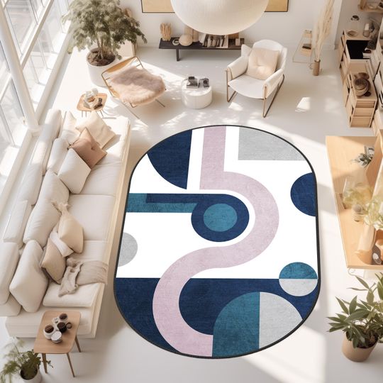 Discover Mid Century Oval Boho Rug, Contemporary Abstract Oval Rug