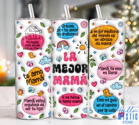 Discover Best Mom Ever 3D Inflated 20oz Tumbler, Spanish Mothers Day Tumbler 20oz