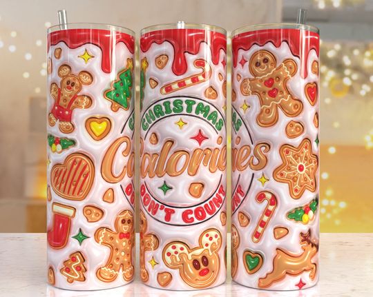 Discover 3D puffy Christmas calories inflatable Print Tumbler, Skinny Tumbler, 20 oz Skinny Tumbler Sublimation Design, Tumbler png, Xmas gift
