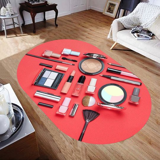 Discover Cosmetics Decor,Make-up Pattern,Girls Room Rug,Make-up Rug,Oval Decor Rug,Aesthetic Rug,Modern Rug,Awesome Room Rug,Area Rug,Decor Rug