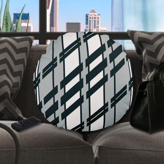 Discover Modern Black White Abstract Skyline Pattern Round Pillow