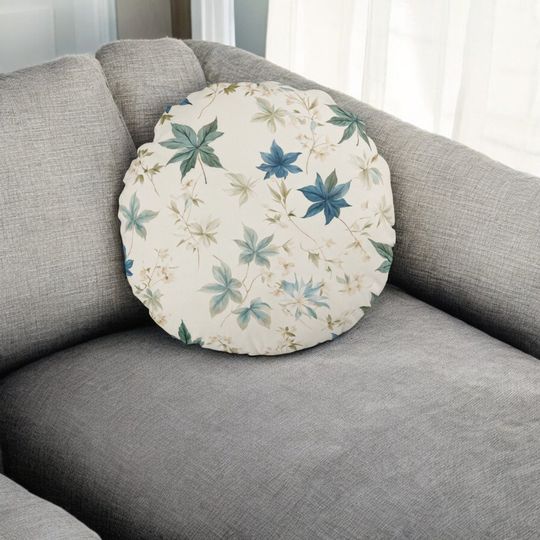 Discover Elegant Boho Vintage Maple Leaves Floral Pattern Round Pillow