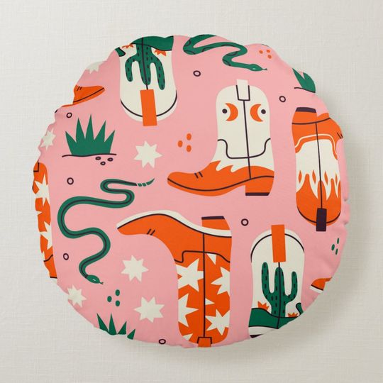 Discover Various cowboy boots pattern round pillow