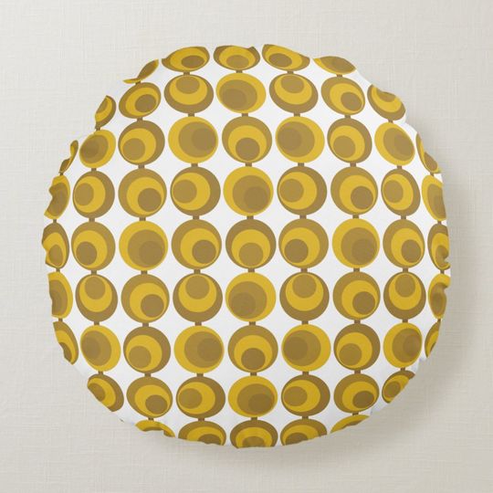 Discover Mid-Century Modern Mustard Gold Retro Geo Pattern Round Pillow