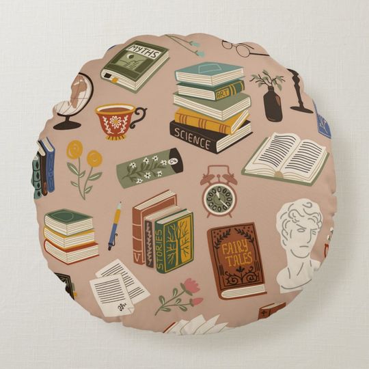 Discover Book pattern round pillow