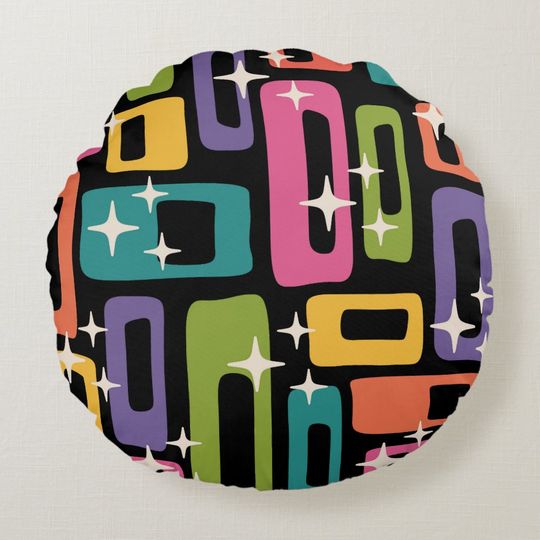 Discover Retro MCM Abstract Atomic Age Pattern Round Pillow