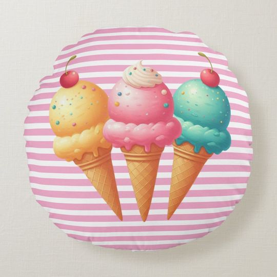 Discover Colorful Ice cream Round Pillow