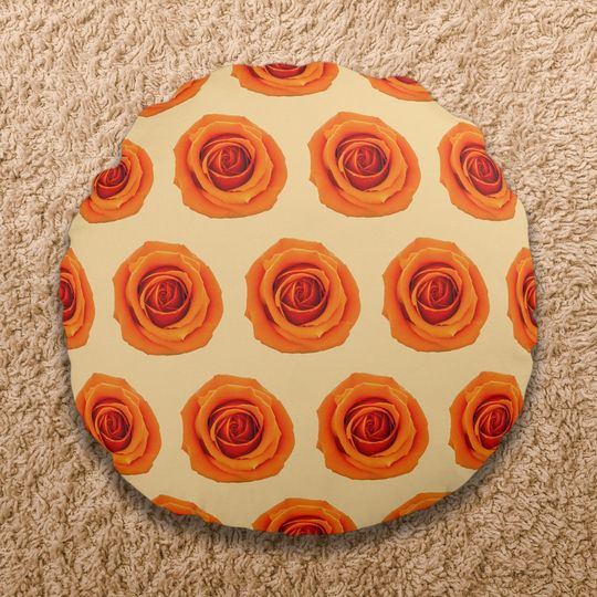 Discover Orange Color Rose Flower Seamless Pattern on Round Pillow