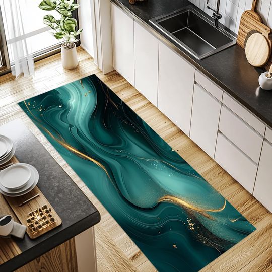Discover Blue Gold Long Rug,Blue Gold Marble Runner Rug