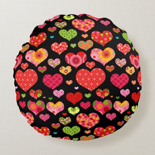 Discover Spring Flowers Rainbow Love Hearts  Round Pillow