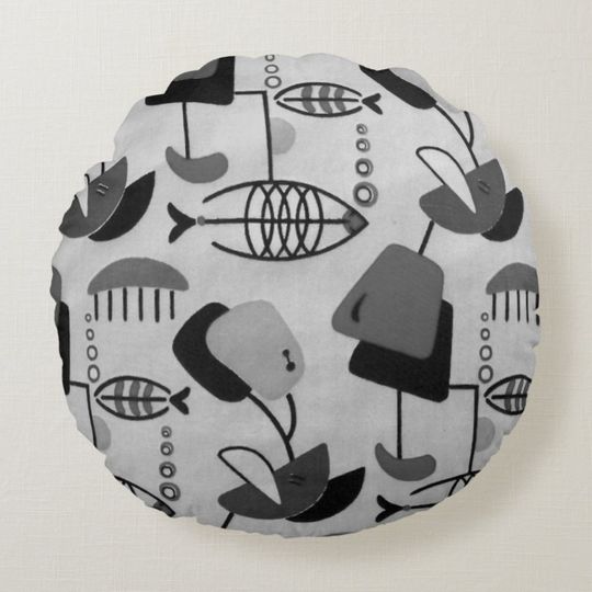 Discover Black and White Atomic Pattern Round Pillow