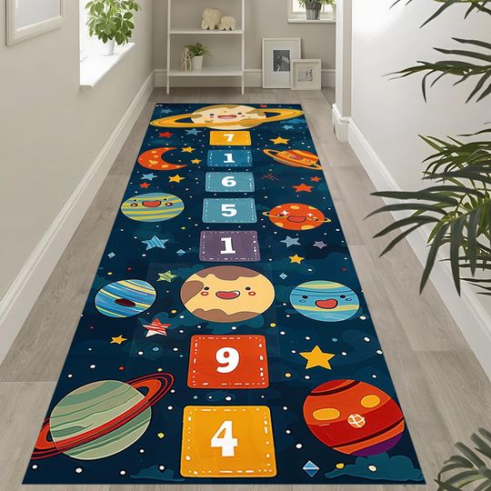 Discover Cute Space Hopscotch Runner Rug  Colorful Planet Galaxy Carpet for Kids Room, Nursery or Playroom RUGS