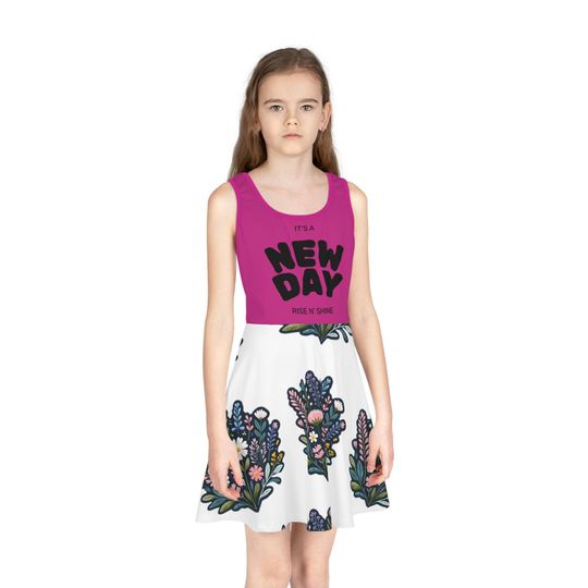 Discover Summer Vibes Girls Sundress, Floral Sleeveless Dress, Kids Beach Outfit,