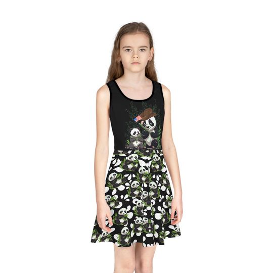 Discover Girls' Sundress, Panda Bear USA Sleeveless Dress, Black Cute Summer Outfit