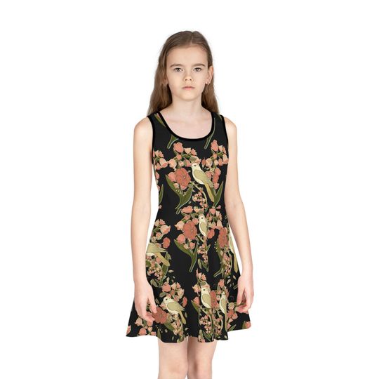 Discover Vintage Floral Birds Girls' Sundress - Summer Sleeveless Dress