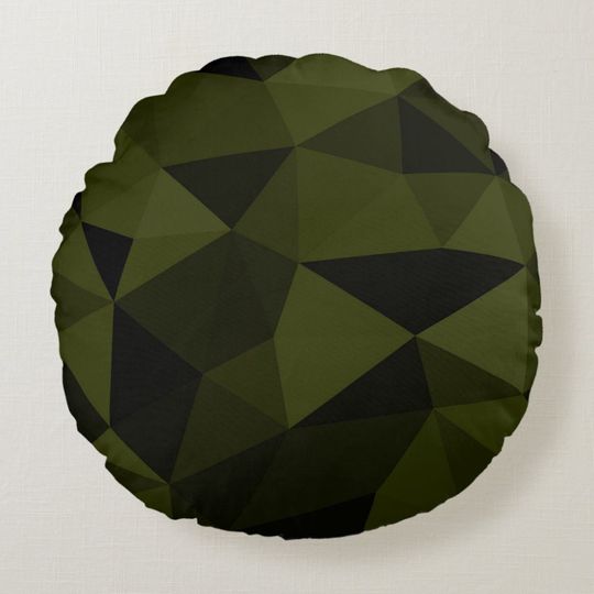 Discover Dark army green black geometric mesh pattern cool  round pillow