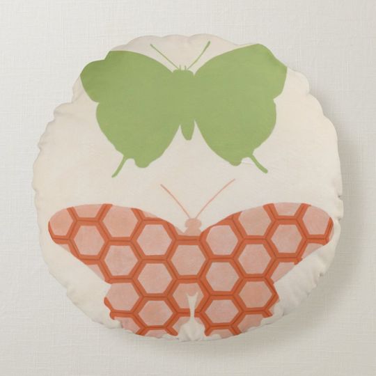 Discover Decorative Butterfly Patterns on Cream Background Round Pillow
