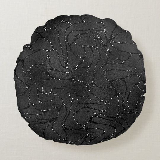 Discover Luxury black background with a sparkling pattern round pillow