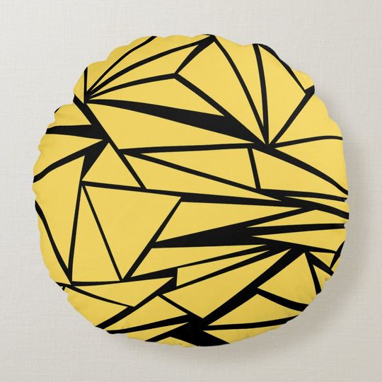 Discover Yellow and Black Geometric Pattern Round Pillow