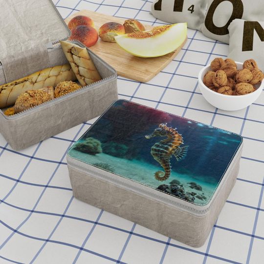Discover Sea Horse Ocean Eco PAPER LUNCH BAG For Work School Picnics, Back-to-School Gift, Stylish Reusable Food Storage Sustainable Vegan Living