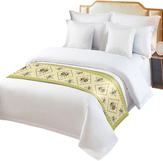 Discover Daisy Bee Bed Runner Scarf Cal King Size,Luxury Bed Throw Runners & Scarves for Twin Full Queen King Foot of Bed,Bedroom Wedding Room Decoration,Country Rustic Romantic Aesthetics Flower 102"x20"