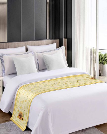 Discover Floral Bee,Bed Runner Scarf King Size,Luxury Bed Throw Runners & Scarves for Twin Full Queen King Foot of Bed Bedroom Hotel Wedding Room,Yellow Orange Blossoms Sunflower Daisy Spring Summer 94"x20"