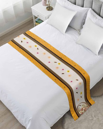 Discover Floral Bee Bed Runner for Cal. King Size Bed, Bedspread Protector Slipcover Bed Scarf for Foot Bed Runners & Scarves for Bedroom Hotel Wedding 94x20 Inches Orange Spring Summer Farmhouse Botanical