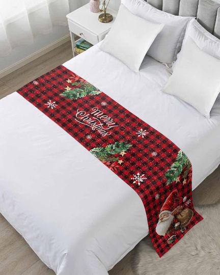 Discover Red Plaid Christmas Gnomes Bed Runners