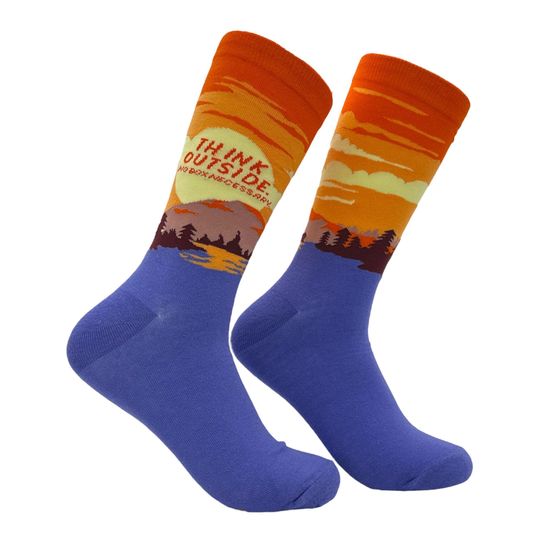 Discover Think Outside, No Box Necessary, Mountain Socks, Hiking Socks, Father Socks, Funky Socks, Family Socks Man, Outdoor Dad Socks, Camping Socks