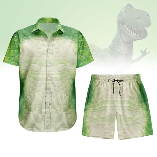 Discover Rex toy stories Button Shirt/Shorts, Green Dinosaur Costume Outfit, Pixar Character Button Shirt for Kids, Halloween Cosplay Shirt