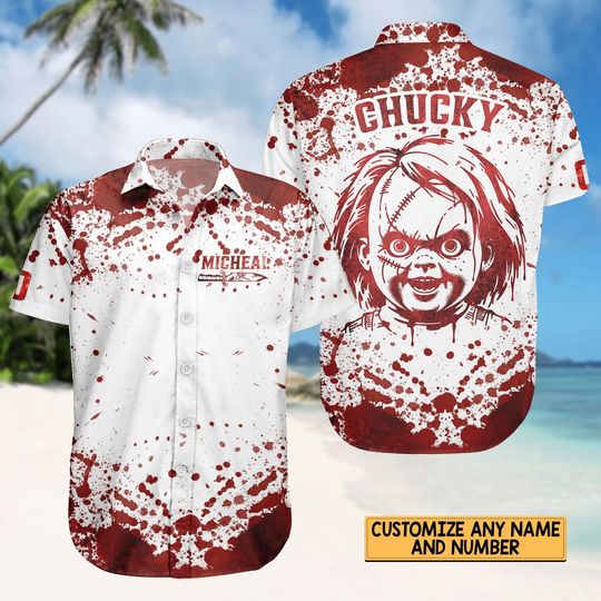 Discover Personalized Chucky Button Shirt, Custom Childs Play Shirt, Chucky Wanna Play Shirt And Shorts, Scary Movie Fan Gift, Halloween Shirt