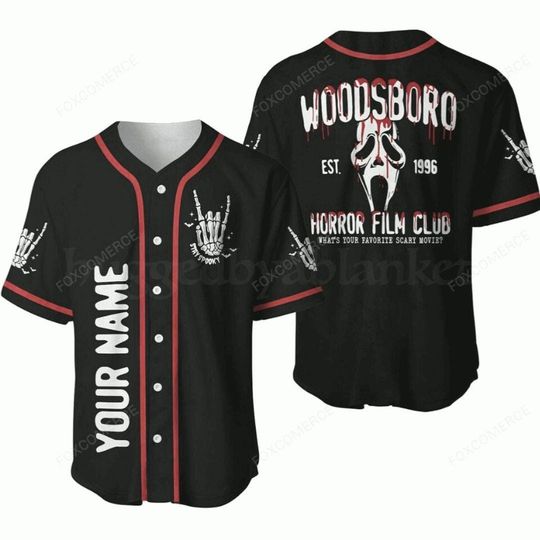 Discover Woodsboro Horror Movie Baseball Jersey Scream Halloween Edition