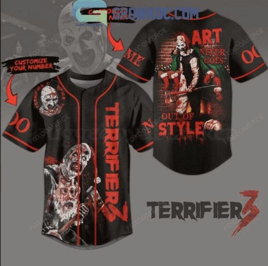 Discover Terrifier 3 Art Never Out Of Style Halloween Jersey Shirt