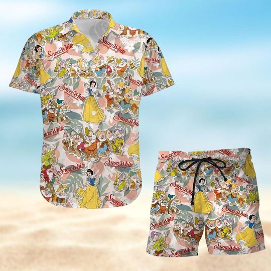 Discover Snoww Whitee Button Shirt, Disneyyy Princess Hawaiian Shirt, Beach Shorts, Funny Cartoon Characters Summer Outfit, The Seven Dwarfs Shirts