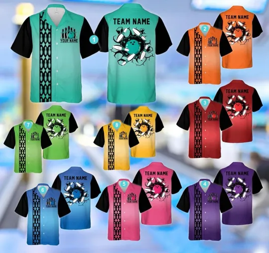 Discover Personalized Name Bowling Hawaiian Shirt, Custom Color Shirt - Adults & Youth