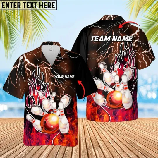 Discover Bowling Thunder And Fire Customized Name Hawaiian Shirt Idea Gift For Bowling V1