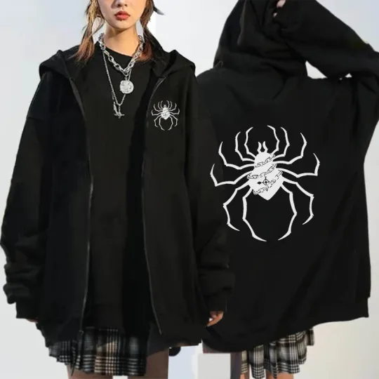 Discover xHunter Spider Print Anime Zipper Hoodie
