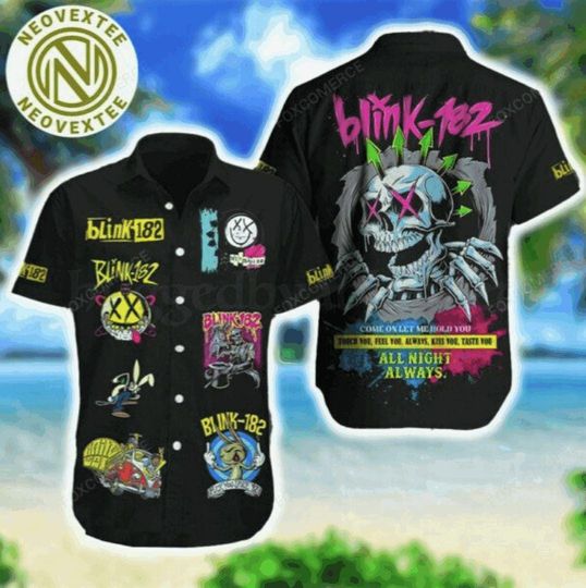 Discover B182 Rock Band Ghost Skull Tropical Spooky Night Halloween Hawaiian Shirt