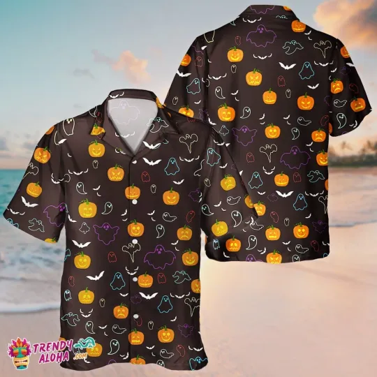 Discover Custom Pumpkin Halloween 3D Unisex Aloha Hawaiian Shirt Festive Design