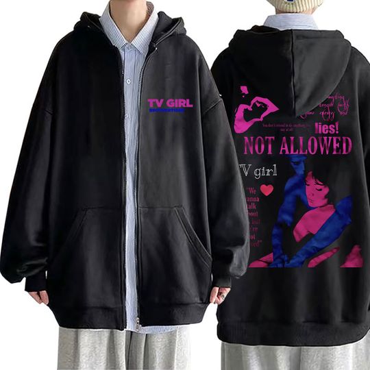 Discover Tv Girl Print Graphic Zipper Hoodie