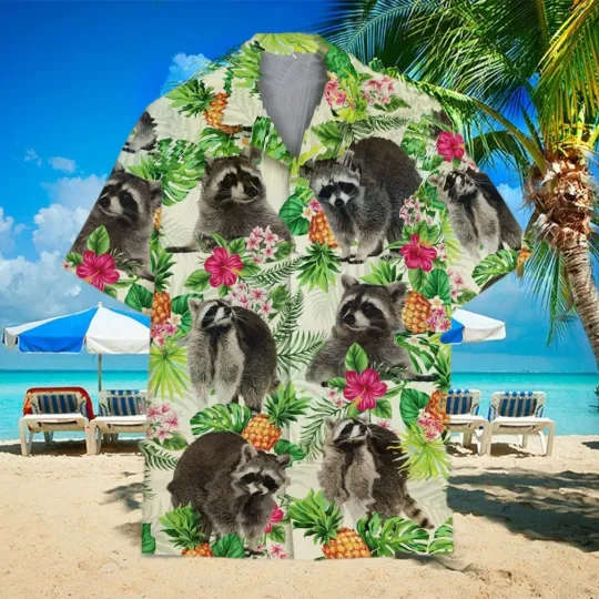 Discover Tropical Racoon 3D 3D Hawaiian Shirt Tropical Aloha For Men And Women Gift Desig