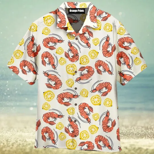Discover Shrimps And Lemons Pattern Aloha 3D Hawaiian Shirt For Men And Women