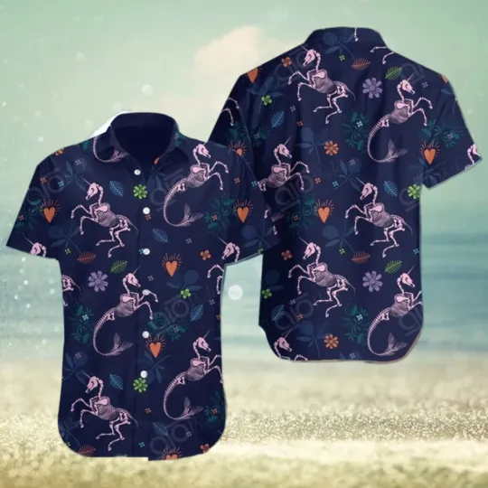 Discover Halloween Unicorn Skeleton Summer Gift Hawaiian Shirt For Men And Women